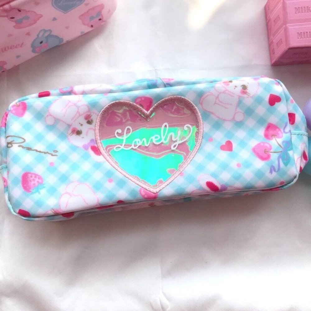 Milkjoy Rabbit Cosmetic Case Hologram Heart Cherry